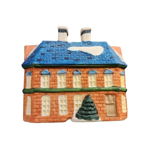 Charming Ceramic Library Figurine - Blue and Orange - Picture 2 of 4